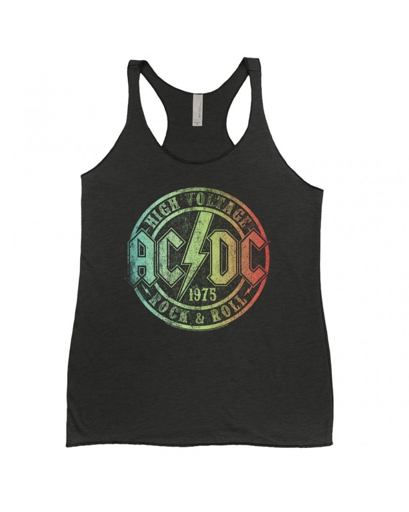 AC/DC Ladies' Tank Top | Rock & Roll 1975 Rainbow Design Distressed Shirt $11.58 Shirts