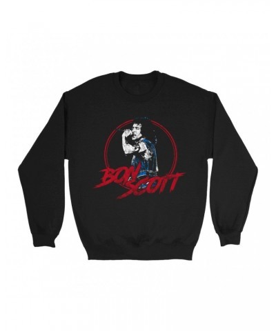 Bon Scott Sweatshirt | Circular Pop Art Red Sweatshirt $15.73 Sweatshirts