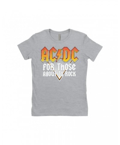 AC/DC Ladies' Boyfriend T-Shirt | Orange Ombre For Those About To Rock Design Distressed Shirt $12.23 Shirts