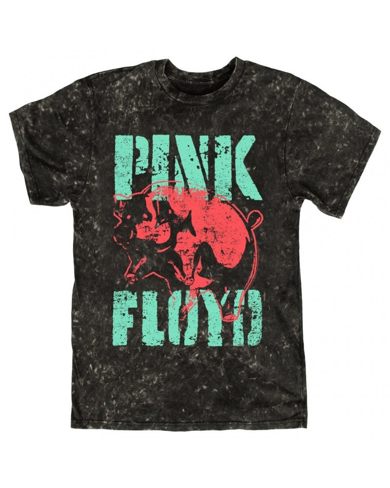 Pink Floyd T-shirt | Red Flying Pig Distressed Mineral Wash Shirt $14.38 Shirts