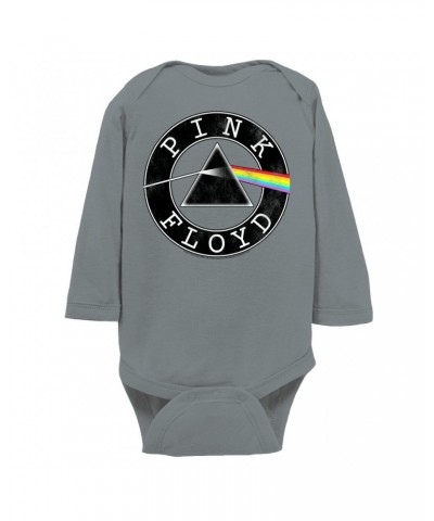 Pink Floyd Long Sleeve Bodysuit | Dark Side Of The Moon Circle Logo Distressed Bodysuit $9.86 Shirts