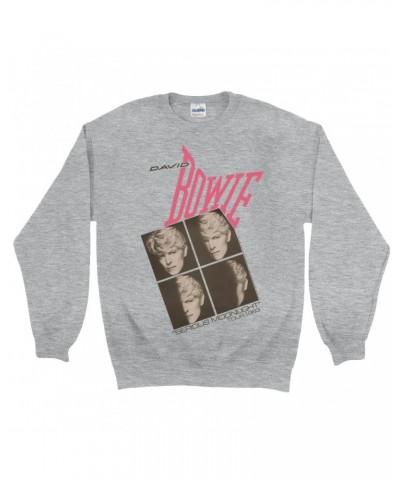 David Bowie Sweatshirt | Serious Moonlight 1983 Concert Tour Poster Pink Sweatshirt $14.33 Sweatshirts