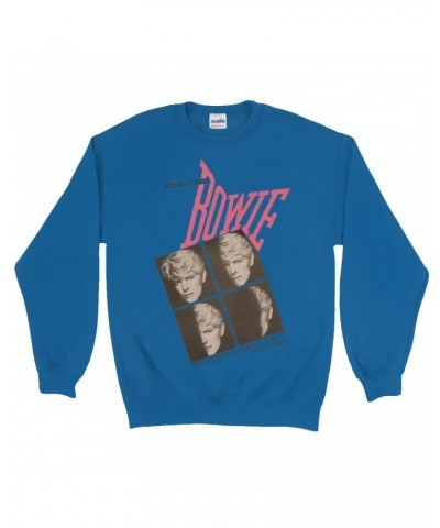 David Bowie Sweatshirt | Serious Moonlight 1983 Concert Tour Poster Pink Sweatshirt $14.33 Sweatshirts