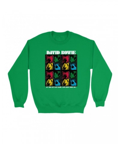 David Bowie Bright Colored Sweatshirt | Kit Kat Klub Collage Sweatshirt $15.03 Sweatshirts