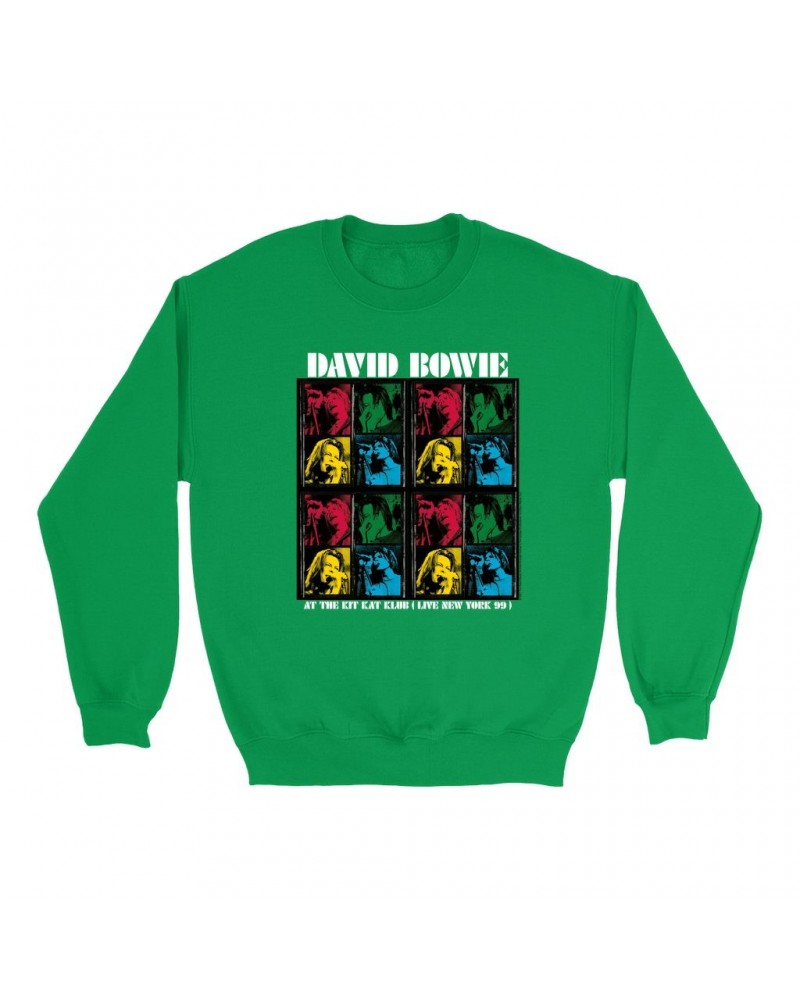 David Bowie Bright Colored Sweatshirt | Kit Kat Klub Collage Sweatshirt $15.03 Sweatshirts