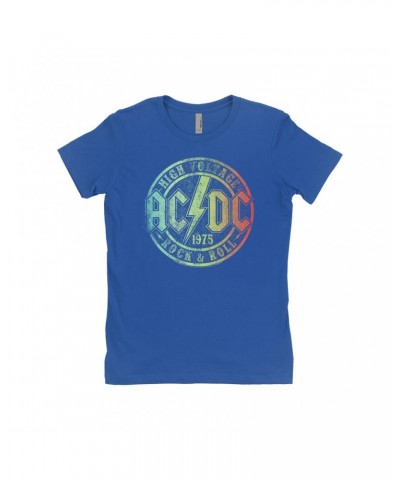 AC/DC Ladies' Boyfriend T-Shirt | Rock & Roll 1975 Rainbow Design Distressed Shirt $12.48 Shirts