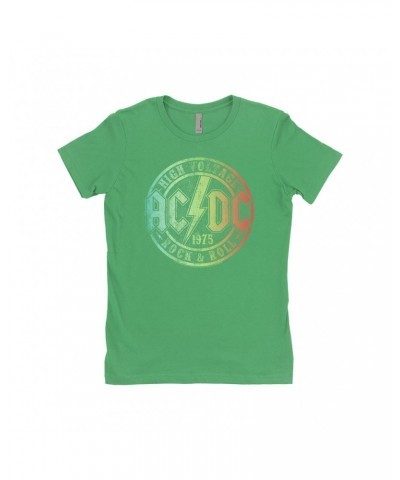 AC/DC Ladies' Boyfriend T-Shirt | Rock & Roll 1975 Rainbow Design Distressed Shirt $12.48 Shirts