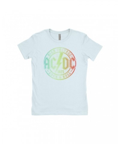 AC/DC Ladies' Boyfriend T-Shirt | Rock & Roll 1975 Rainbow Design Distressed Shirt $12.48 Shirts