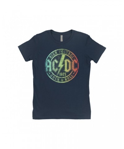 AC/DC Ladies' Boyfriend T-Shirt | Rock & Roll 1975 Rainbow Design Distressed Shirt $12.48 Shirts