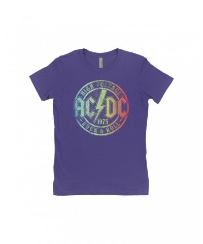 AC/DC Ladies' Boyfriend T-Shirt | Rock & Roll 1975 Rainbow Design Distressed Shirt $12.48 Shirts