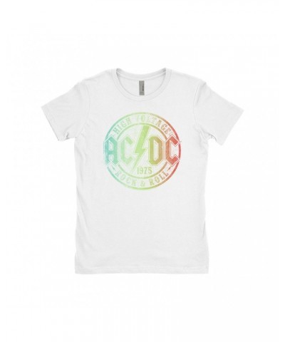 AC/DC Ladies' Boyfriend T-Shirt | Rock & Roll 1975 Rainbow Design Distressed Shirt $12.48 Shirts