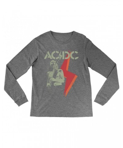AC/DC Heather Long Sleeve Shirt | Angus Young Concert Photo Lighting Design Distressed Shirt $10.18 Shirts